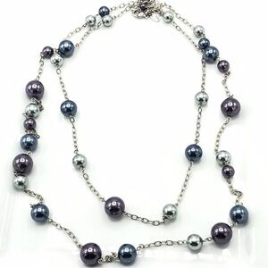 Lia Sophia Pearl Jam Blue/Purple/Silver Glass Beads Double Strand 32” Necklace